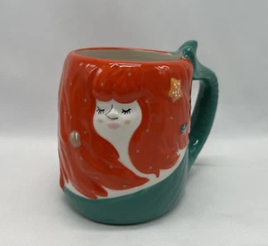 TAG Mermaid Ceramic 3D Coffee Mug Mermaid Tail Handle Red Hair - Picture 1 of 8