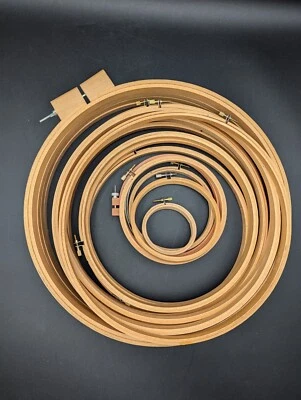 Lot of 19 VTG Wooden Embroidery Quilting Hoops 3" 5" 6” 10” 12" 14” Taiwan ROC - Image 1 of 4