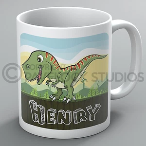 Dinosaur Mug Mugs Name Dinosaurs T-Rex Jurassic Girls Boys Kids Birthday Cute - Picture 1 of 1