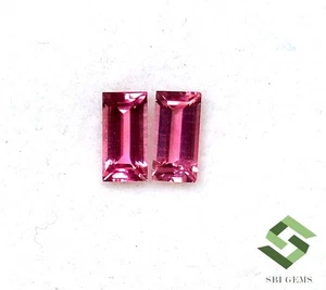 6x3 mm Natural Pink Tourmaline Baguette Cut Pair 0.60 CTS Certified Gemstones - Picture 1 of 8