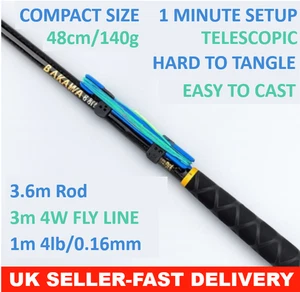 3.6m Pole Tenkara Whip Fishing Rod Bakawa Easy Quick Setup - Picture 1 of 11