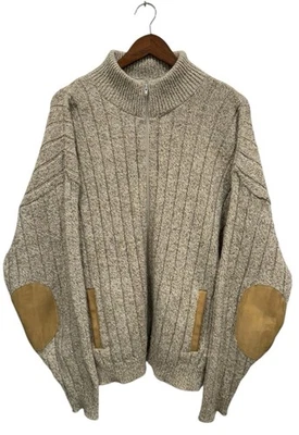 Винтажный Orvis свитер куртка мужская XL желтовато-коричневый ребристый вязаный локоть нашивки сделано в США - Изображение 1 из 4