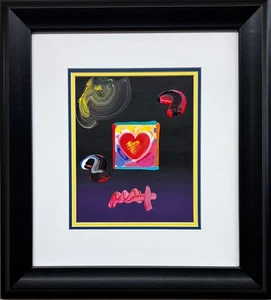 Peter Max "Black Series: Heart"  Hand Signed ORIGINAL MIXED MEDIA Pop Art NEW - Picture 1 of 5