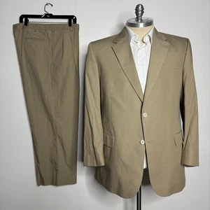 Vtg Jos A Bank Suit Set Two Button Cotton Tan Solid Pleated 46L 38W - Picture 1 of 15