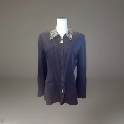 Mary McFadden коричневый молнии спереди куртка Blazer леопард печать детализация 10 - Изображение 1 из 4