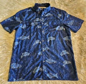 Chaps AOP Fishing Shirt Size Large Short Sleeve Button Down Vented Polyester - Picture 1 of 4