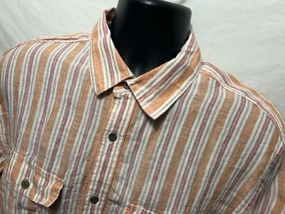 Banana Republic Button Up Shirt 100% Linen Orange Stripe Mens Sz L 16 16 1/2 A7 - Image 1 of 4