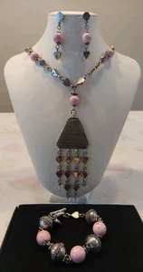 ILARIA Peruvian Sterling Silver 925 Chandelier Necklace, Bracelet & Earrings Set - Picture 1 of 23