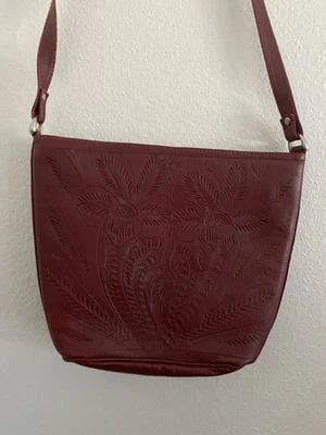 Gabriel’s Tooled Leather CrossBody Tote Bag Purse Red Leather Boho Western - Image 1 of 4