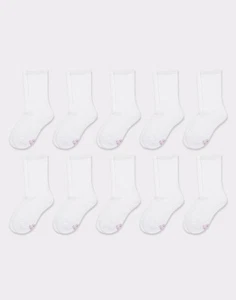 Hanes Girls' White Crew Socks 10-Pack - Picture 1 of 2