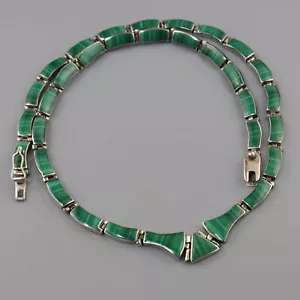 Vintage 950 Malachite Sterling Silver Necklace - Delicate, Made in Chile - Picture 1 of 6