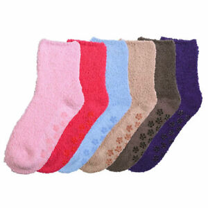 6 Pairs Super Soft Winter Non Skid Cozy Fuzzy Solid Slipper Plush Socks 9-11 Lot
