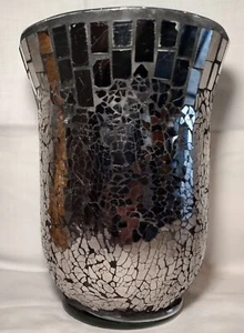 Silver Mirror Mosaic Vase 8" - Picture 1 of 4