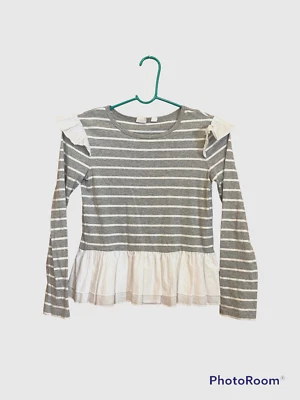 Gap Kids Size L (10-11)  Charcoal Gray Top Long Sleeve Striped  Blouse 100% C. - Изображение 1 из 4