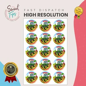 15X KIDS TRACTOR 2" ROUND EDIBLE CUPCAKE TOPPERS PERSONALISED - Picture 1 of 1