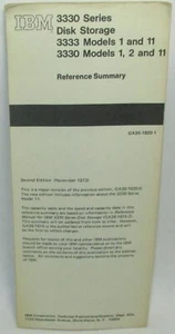 IBM 3330 Series Disk Storage Reference Summary Fold-Out GX20-1920-1 Nov 1973 - Picture 1 of 3