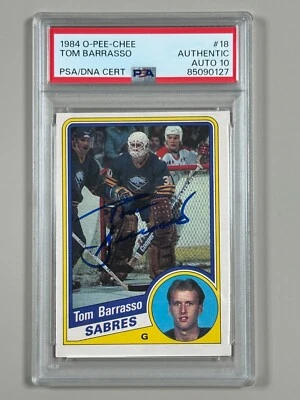 Tom Barrasso Signed 1984-85 O-Pee-Chee Card #18 PSA 10 Auto Rookie RC Sabres - Image 1 of 4