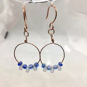 HANDMADE Copper Ring Of Blue Earrings Boho Retro Festival - Picture 1 of 4