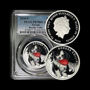 TUVALU. 2018, 50 Cents, Silver - PCGS PR70 - Top Pop 🥇 Border Collie Puppy 🐶  - Picture 1 of 5