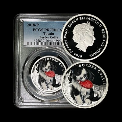 TUVALU. 2018, 50 Cents, Silver - PCGS PR70 - Top Pop 🥇 Border Collie Puppy 🐶  - Image 1 of 4