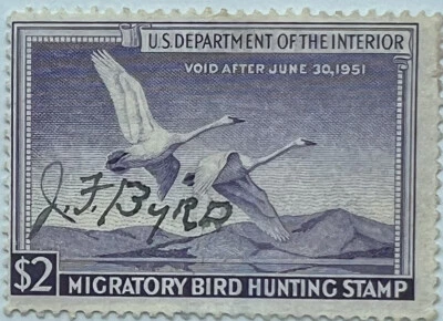 1950 US Scott RW17 MIGRATORY BIRD HUNTING STAMP $2 Federal Duck Stamp EE - Image 1 of 4