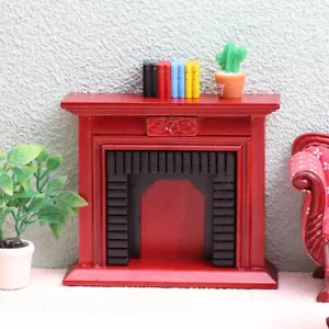 AirAds Dollhouse 1/12 Miniatures Furniture Living Room Wood Fireplace Red - Picture 1 of 4