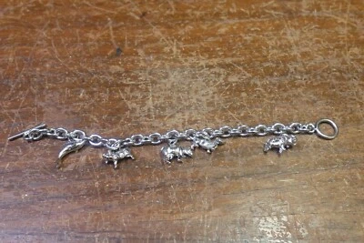 3"  STERLING SILVER BRACELET 5 ANIMAL CHARMS-DOG-DOLPHIN-COW-ELEPHANT-PIG LOT 18 - Image 1 of 4