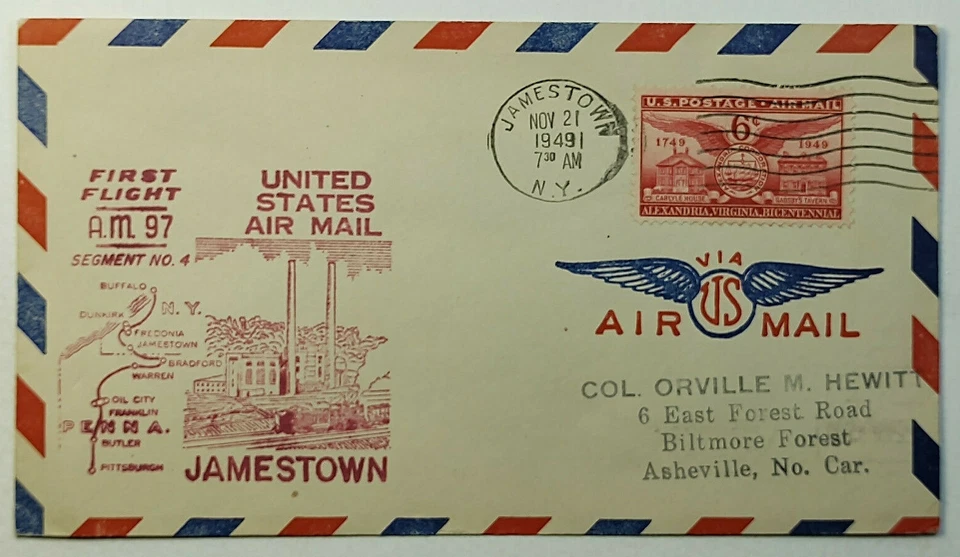 1949 First Flight Route AM-8 Pine Bluff Arkansas to San Francisco CA Blk/4 #C40 - Image 1 of 2