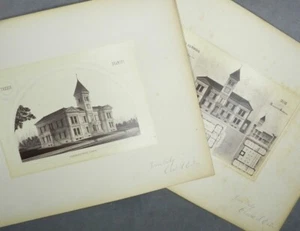 CHARLES S. EATON - THESIS DRAWINGS - M.I.T. ARCHITECTURE - 2 PHOTOS - 1878 - Foto 1 di 1