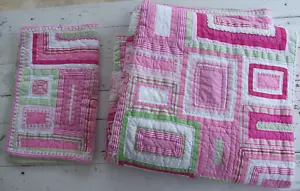 Pottery Barn Kids Patchwork Full Quilt + Standard Sham~Pink/Green/White - Picture 1 of 6