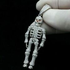 4.00Ct Round Cut Simulated Diamond SKELETON Pendant 14K White Gold Plated Silver