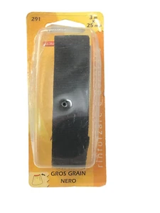FETTUCCIA GROS GRAIN DI COTONE NERA PER CUCITO CONFEZIONE MT 3 DA MM 25 - Picture 1 of 1