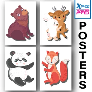 Baby Animals Nursery Poster Prints Set Childrens Bedroom Wall Art Pictures Decor - Picture 1 of 12