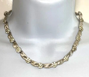 Signed Crown Trifari  Birthday Series Ribbon Rhinestone Brushed Silver Necklace - Picture 1 of 7
