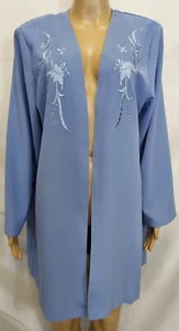 ERIKA COLLECTION Women Open Jacket Size 1XL Steel Blue Embroidered Long Sleeve - Picture 1 of 16