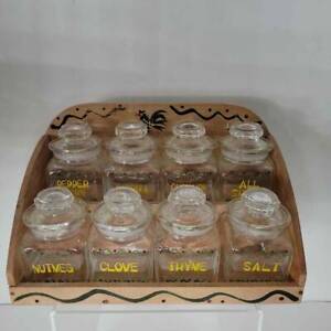 Woodpicker Woodware Spice Jar And Rack Set Wood Glass 8 Jars Labelled Japan
