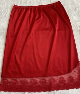 Vintage 60s Embellished Half Slip *Large* VANITY FAIR Red Nylon Scalloped Lace - Picture 1 of 5