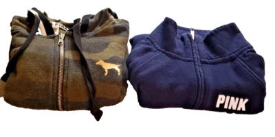 РОЗОВЫЙ Victoria's Secret полный молнии толстовка с капюшоном пуловер толстовки блестящий янки маленький - Изображение 1 из 4