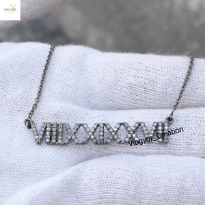 Sale! Pave Diamond Custom Date Roman Necklace 925 Sterling Silver Unisex Jewelry - Picture 1 of 4