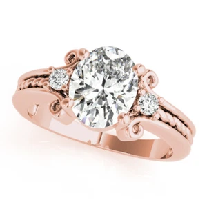Oval Brilliant Diamond Rope Filigree Engagement Ring 14k Pink Gold - Picture 1 of 4