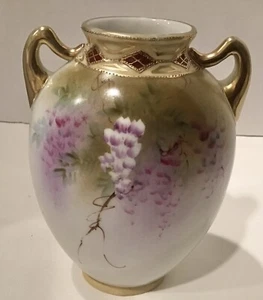 Nippon Vintage Hand Painted Vase - Colorful Floral Scene Raised Gold Embossing - Picture 1 of 4