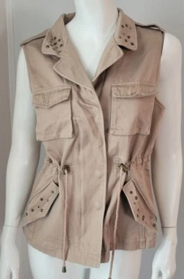 Chaleco Papaya Beige Cremallera A Presión Tachonado Mujer Talla L Chaleco Bolsillos con Cordón Foto 1 de 4