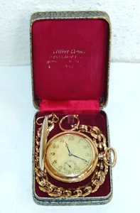 Alte Herren - Taschenuhr E.L.S. vergoldet Sprungdeckel - Uhr mit Kette im Etui - Bild 1 von 17