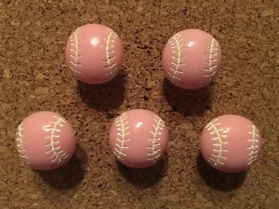 Set of 5 PINK BASEBALL/SOFTBALLS bulletin board pushpins, thumbtacks, or magnets - Image 1 of 4