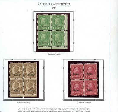 UNITED STATES  SCOTT #658/68 KANSAS OVERPRINTS BLOCKS MINT NH & LH TOP 2 ARE LH - Image 1 of 3