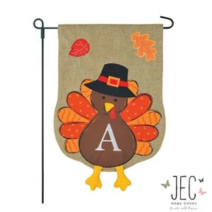 Outdoor Yard Decor Fall Halloween Porch Garden Flag Turkey Monogram Burlap 2-Sid - Picture 1 of 22