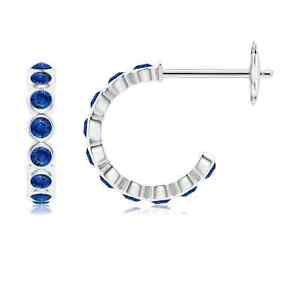 Natural Blue Sapphire Hoops Earrings for Women in 14K Gold (Grade-AAA , 1.8MM)
