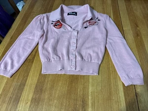 Revival “Bite Me” Cropped Cardigan Size 6 | Dusty Pink Knit Button-Up | Y2K Alt - Picture 1 of 4