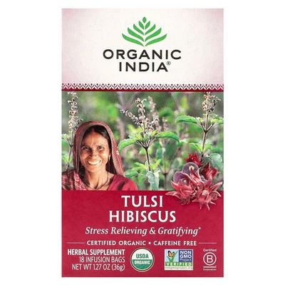 Té de hibisco Tulsi, sin cafeína, 18 bolsas de infusión, 1,27 oz (36 g) Foto 1 de 3