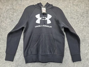 Under Armour Hoodie Womens XS Black UA Rival Fleece Big Logo Pullover Sweatshirt - Picture 1 of 16